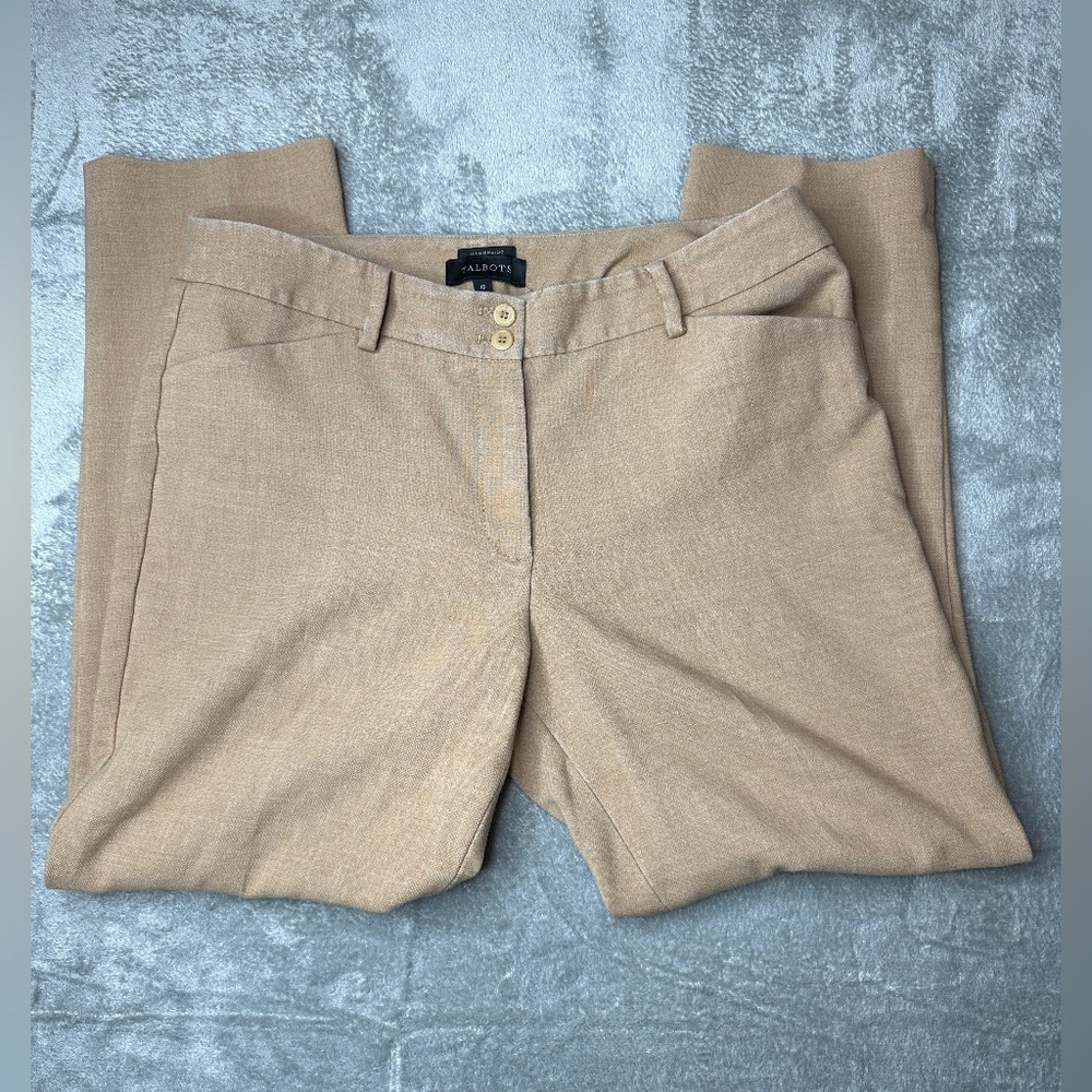Womens Talbots Hampshire Dress Pants Trousers Sz 12 Beige Tan Pocket Career
